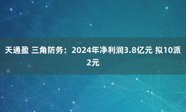 天通盈 三角防务：2024年净利润3.8亿元 拟10派2元
